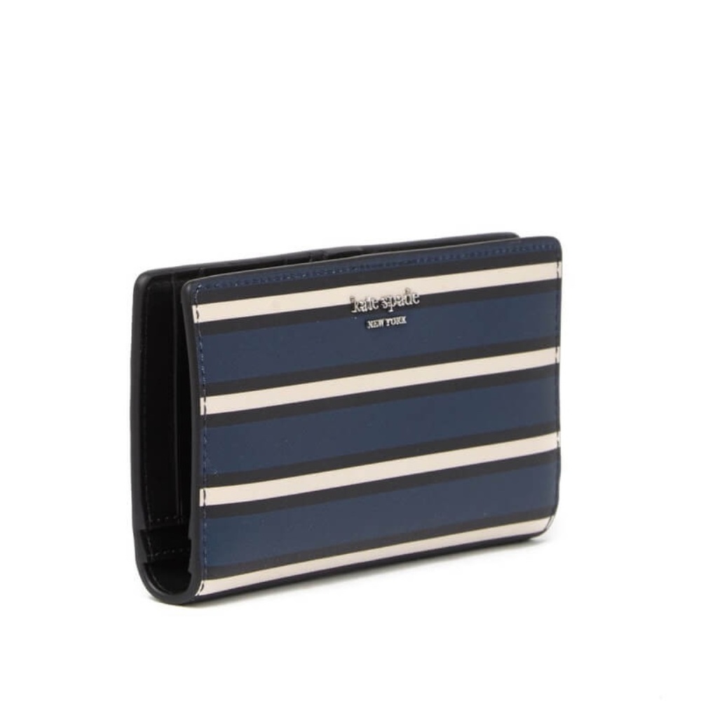 Kate Spade Cameron York Blue Stripe Large Slim Bifold Leather Wallet